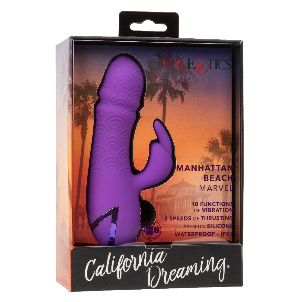 California Dreaming Manhattan Beach Marvel Purple Silicone Rabbit Vibrator with 10 Vibration Functions and 3 Thrusting Speeds Waterproof IPX7 Rechargeable VIBRATORS-RABBIT