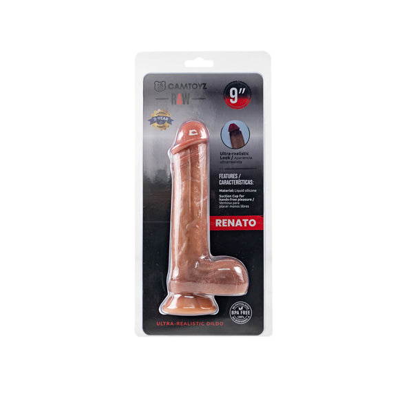 Raw Ultra Realistic Brown 9" Dildo Bendable Suction Mount Toy > Dildos > Large Dildos