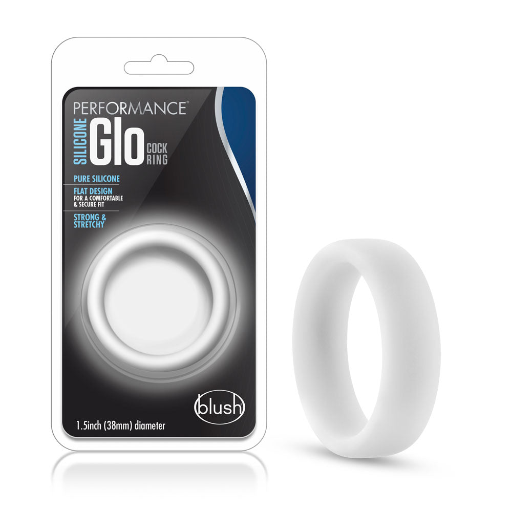 Performance Silicone Glo Cock Ring 1.5in White Glow for Comfort White COCK RINGS