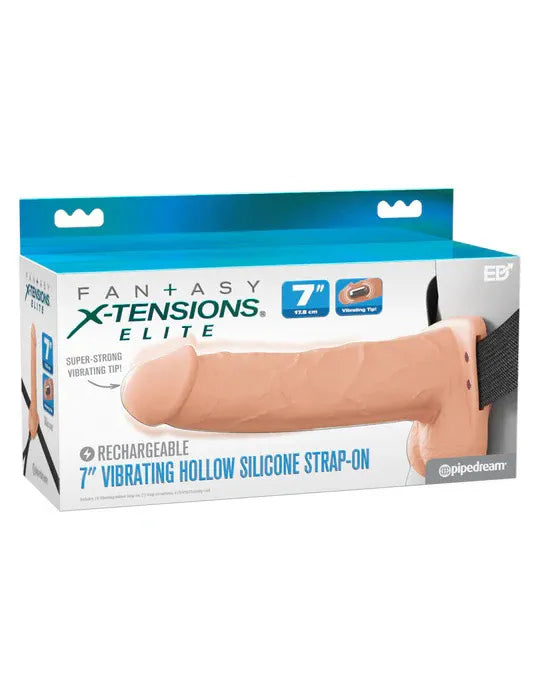 Fantasy X-Tensions Elite (Light) – 7 Inch Vibrating Hollow Silicone Strap-On Beige > Dildos > Strap On Harnesses