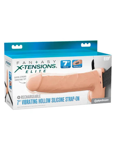 Fantasy X-Tensions Elite (Light) – 7 Inch Vibrating Hollow Silicone Strap-On Beige > Dildos > Strap On Harnesses