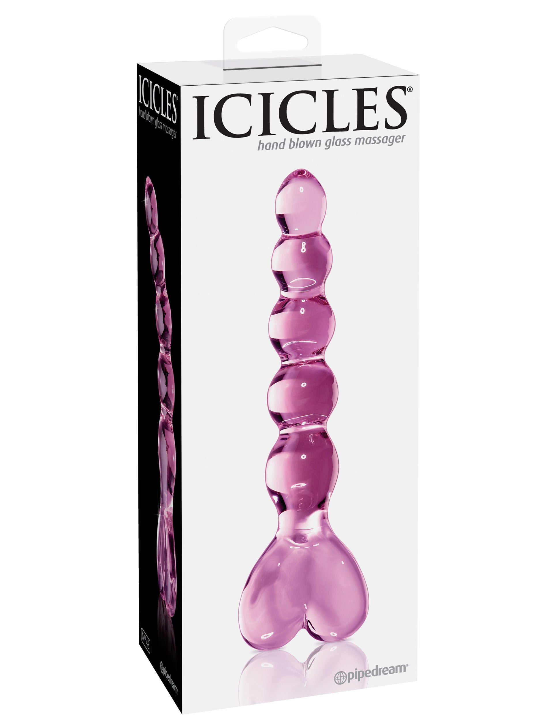 Icicles Pink Glass Massager with Heart Handle for Intimate Use DONGS Glass