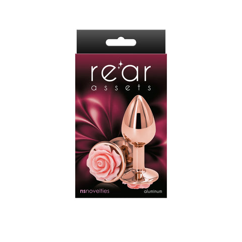 Rear Assets Rose Small Metal Butt Plug with Pink Rose Base 7.6 cm Rose Gold Butt Plugs