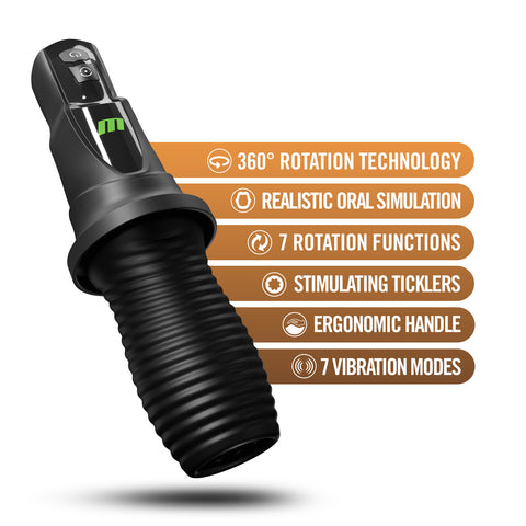 M For Men 3rd Base Oral Stroker Black Ergonomic Handle Adult Intimacy Toy