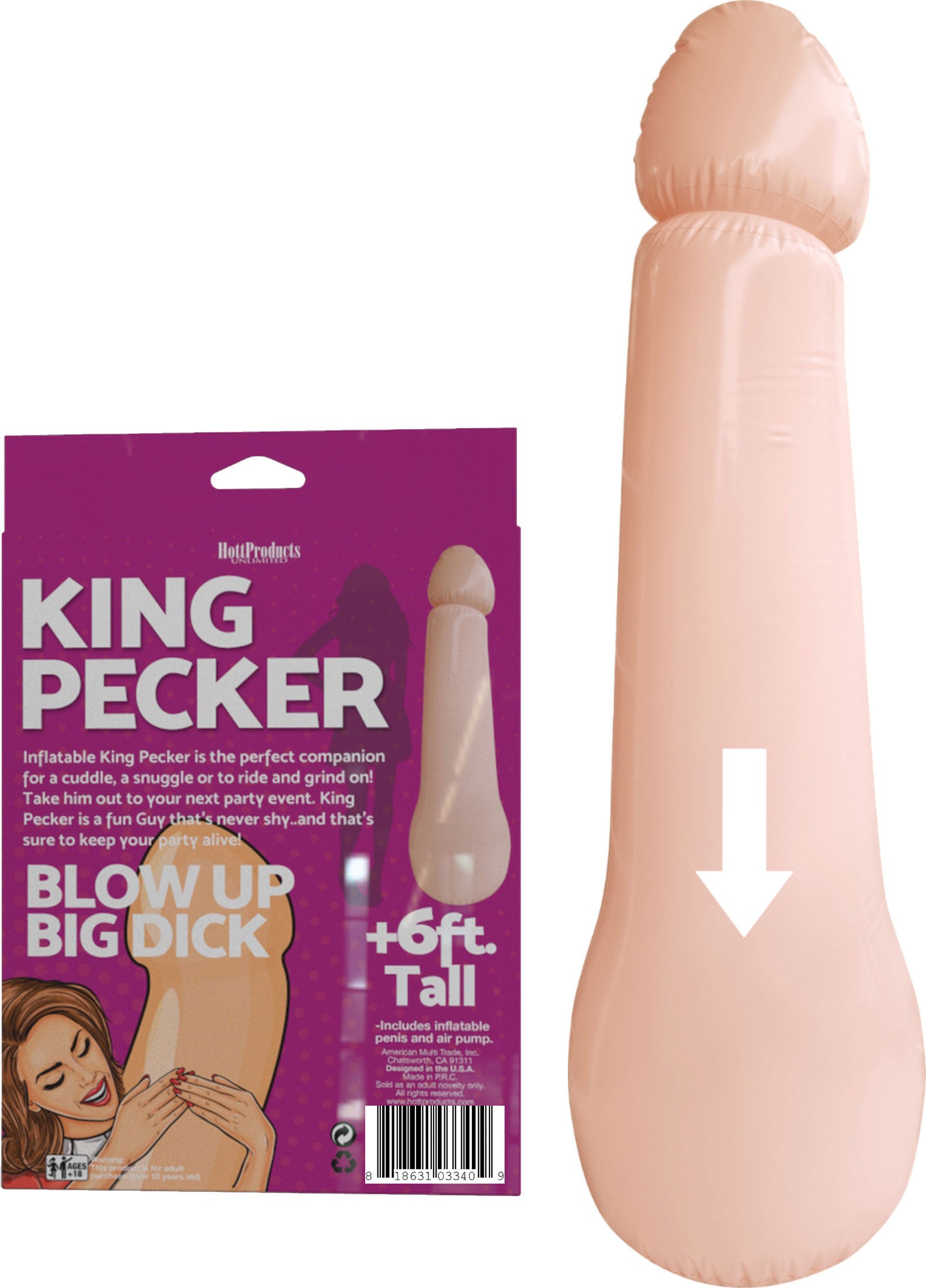 King Pecker 6 Foot Giant Inflatable Penis Adult Toy Party Fun Bachelor & Bachelorette Items