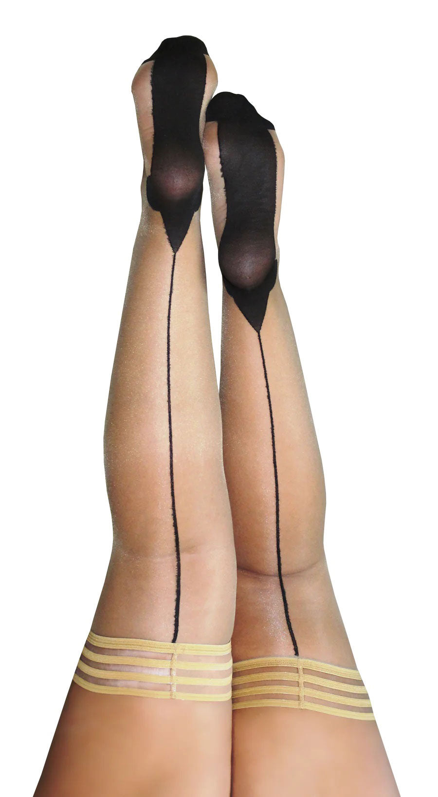 Kixies Ruby Nude Sheer Thigh-Highs with Black Back Seam and Cuban Heel Size D > Clothes > Hosiery > Stockings