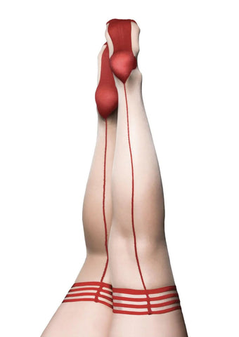 Kixies Whitney Nude Seam Thigh Highs With Red Band Size D Hosiery