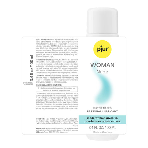 Pjur Woman Nude Water Based Personal Lubricant 100ml Bottle Enhancers Female