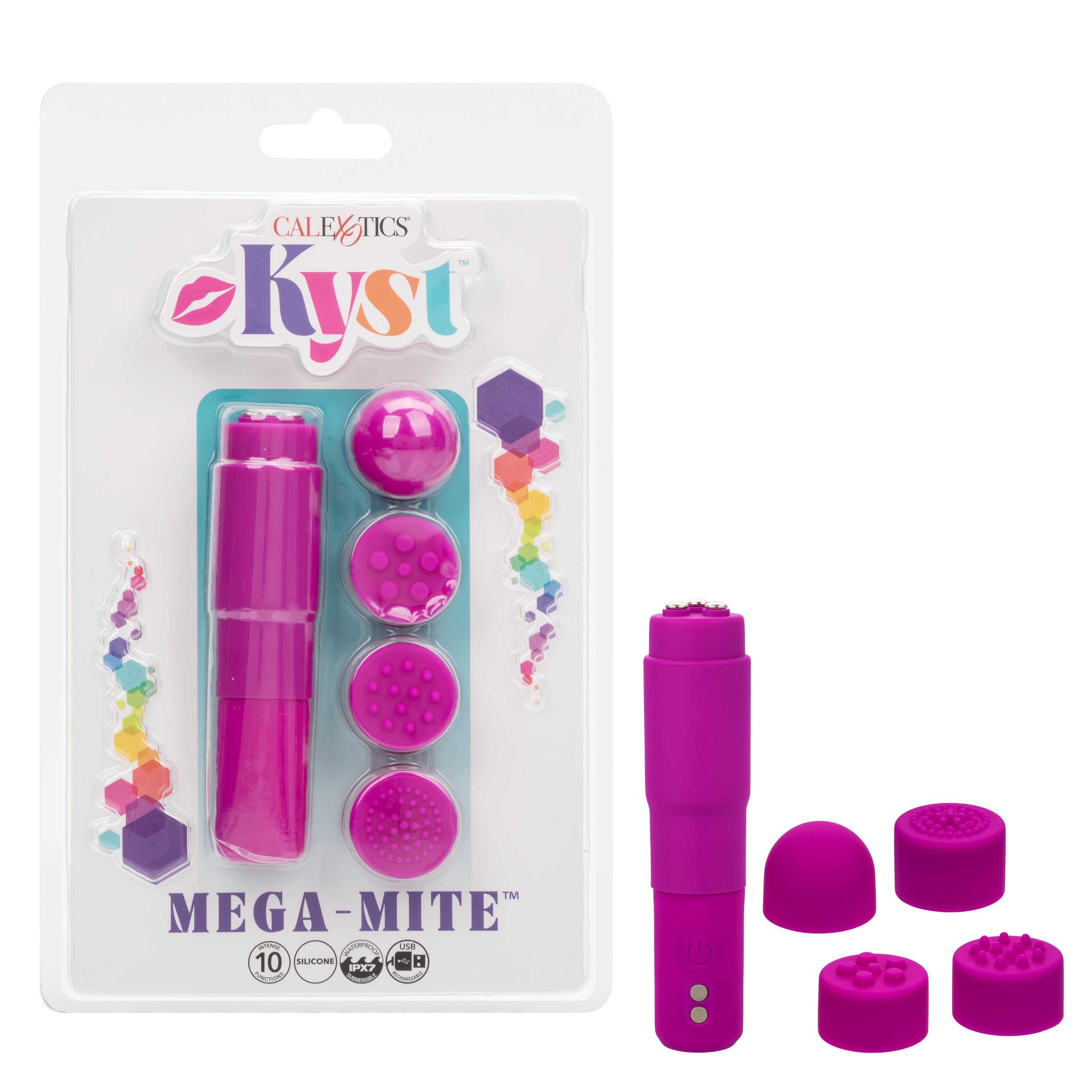 Kyst™ Mega-Mite™ Rechargeable Personal Stimulator with 4 Silicone Tips Pink STIMULATORS