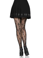 Worship Me Plus Size Cross Pattern Fishnet Tights Black Black 1X-2X > Clothes > Hosiery > Pantyhose & Tights