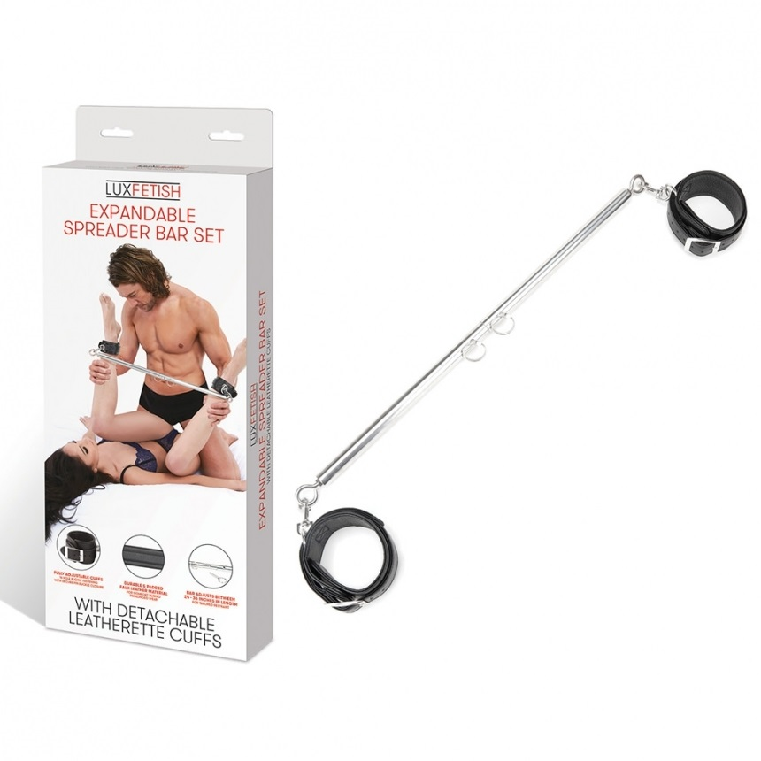 Lux Fetish Expandable Spreader Bar Set 35 to 47 Inches With Detachable Leather Cuffs Multi Restraints