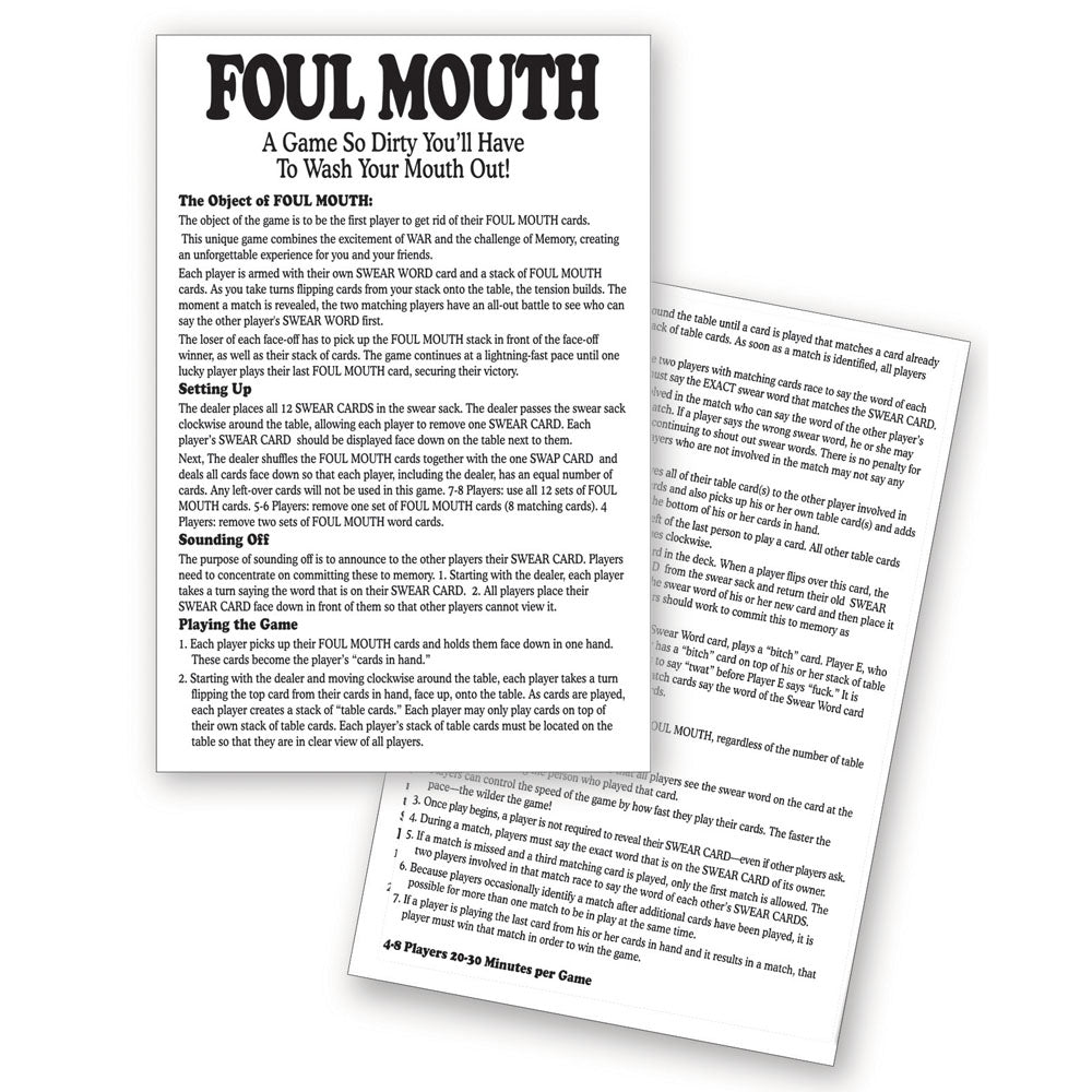Foul Mouth Card Game – Fast-Paced Profanity Twist for 2-6 Players Card Game > Novelties > Card Games