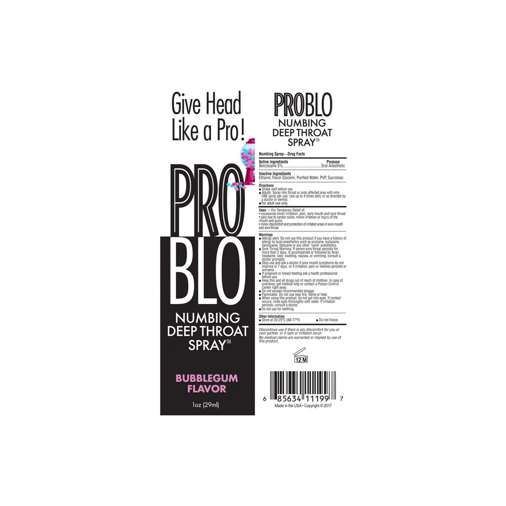 ProBlo Deep Throat Spray 30 ml - Bubblegum Flavored Numbing Spray Oral Gels & Sprays