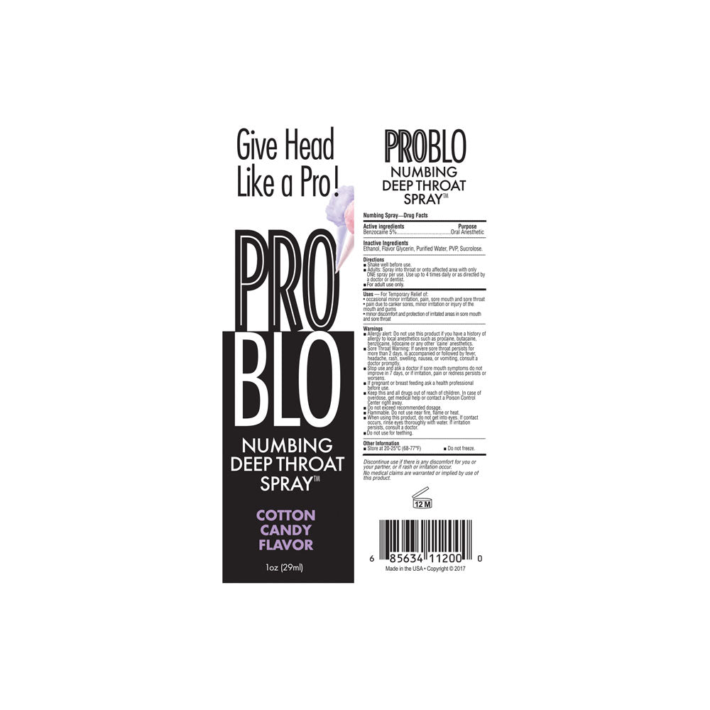 ProBlo Deep Throat Spray – Cotton Candy Flavored Oral Desensitiser 30ml > Lube > Oral Gels & Sprays