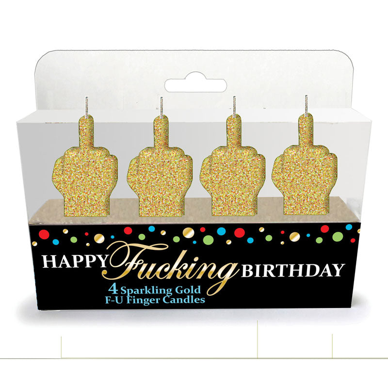 Happy Fucking Birthday FU Candle Set of 4 - Novelty Party Candles Gold Novelty Candles