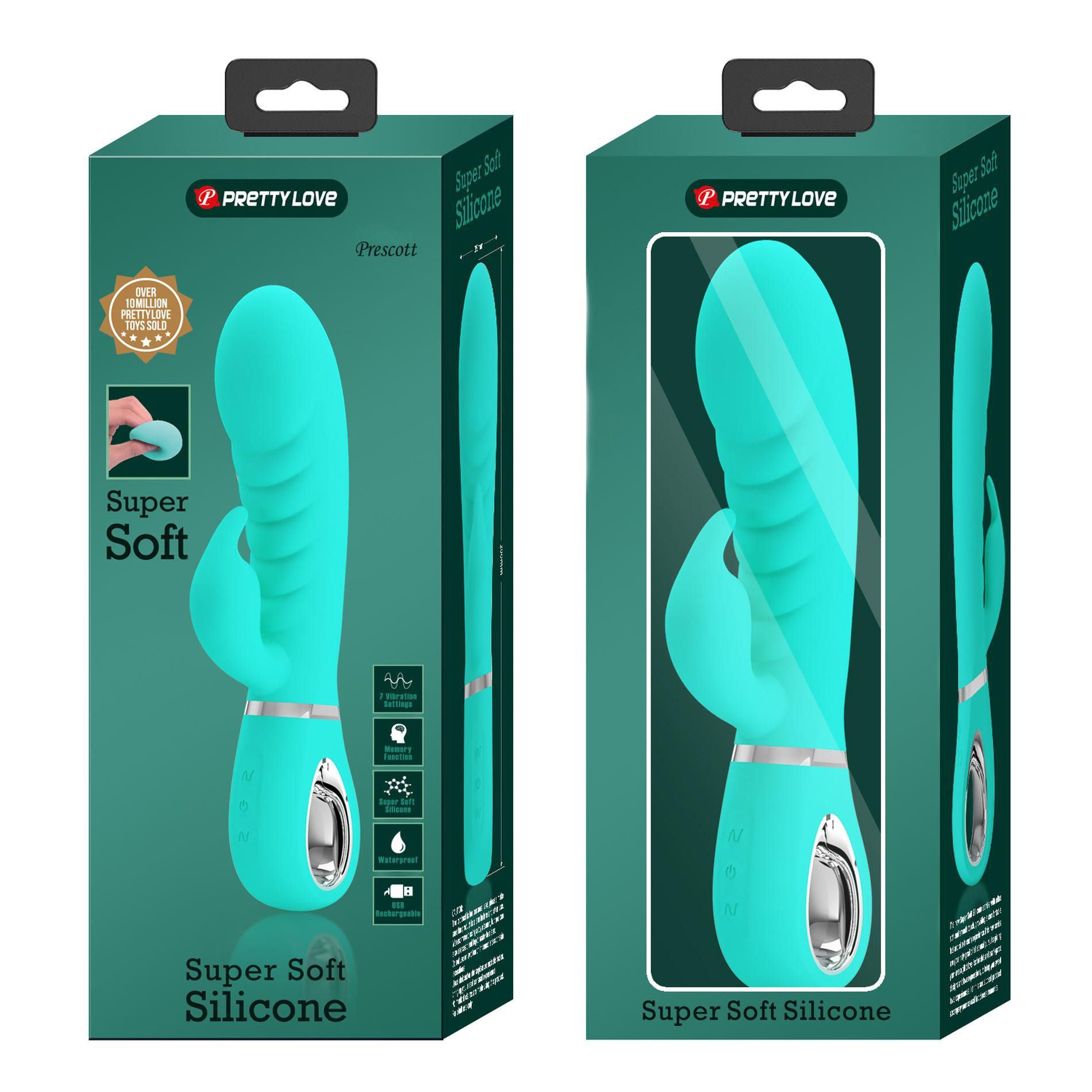 Prescott Super Soft Rabbit Silicone Vibrator - Purple Teal VIBRATORS-RABBIT