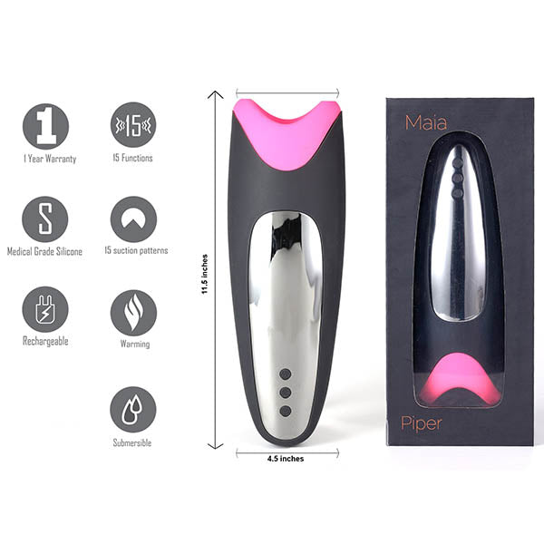 Maia Piper Heating and Vibrating Stroker for Enhanced Pleasure Black Strokers - Auto