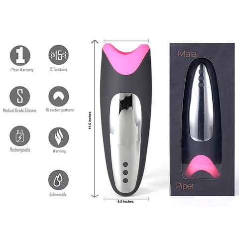 Maia Piper Heating and Vibrating Stroker for Enhanced Pleasure Black Strokers - Auto