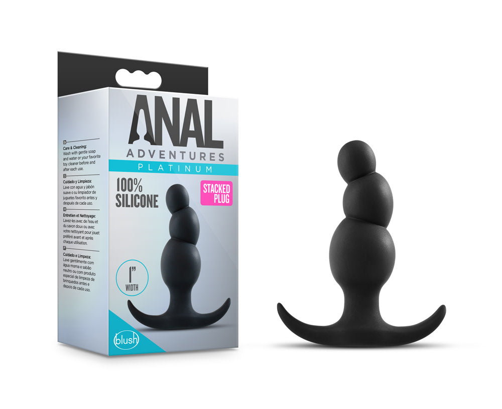 Anal Adventures Platinum Stacked Silicone 3.2 Inch Anal Plug Black Black > Anal Range > Butt Plugs