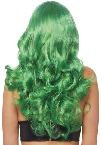 Green Long Wavy Bang Wig 24 Inch Synthetic Hair Accessory Green Wigs