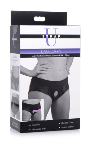 Lace Envy Black Crotchless Panty Harness Lingerie for Adults Harnesses & Strap-Ons