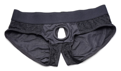 Lace Envy Black Crotchless Panty Harness for Adult Intimacy Womens Harnesses