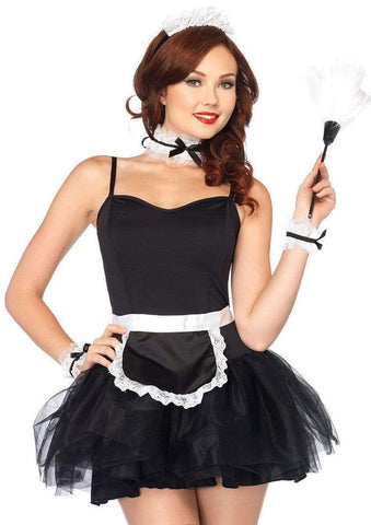 Lace French Maid Costume Set Black with Apron Headband Kit Costumes