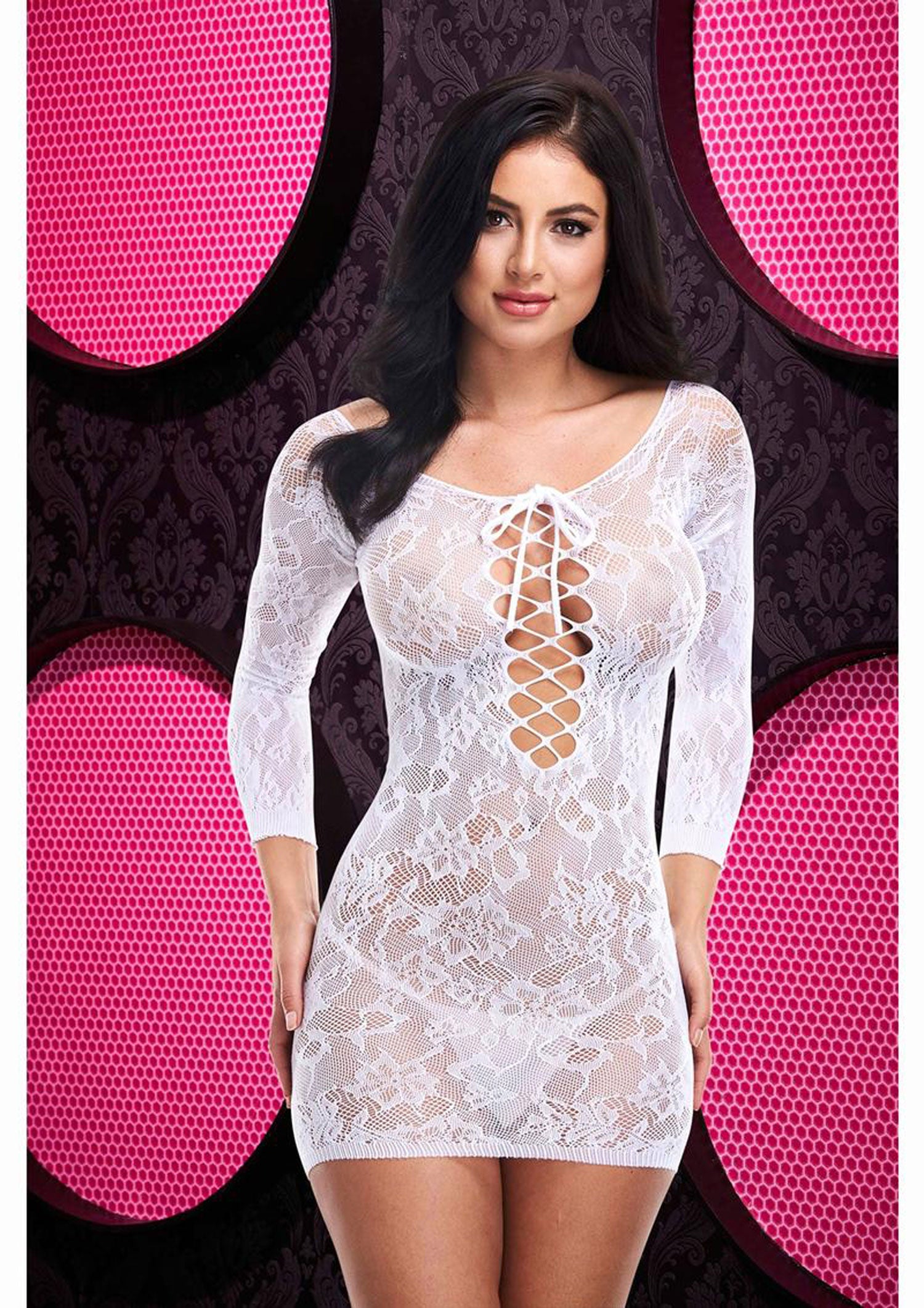 Lace Off The Shoulder White Mini Dress Sexy Erotic Clubwear > Clothes > Dresses and Chemises Main image