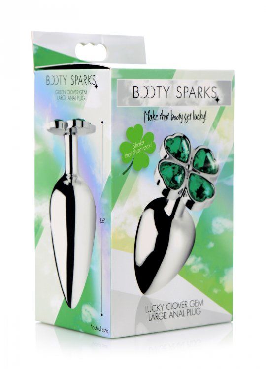 Lucky Clover Small 3.8 Inch Green Silicone Butt Plug with Gold Base > Anal Range > Jewel Butt Plugs