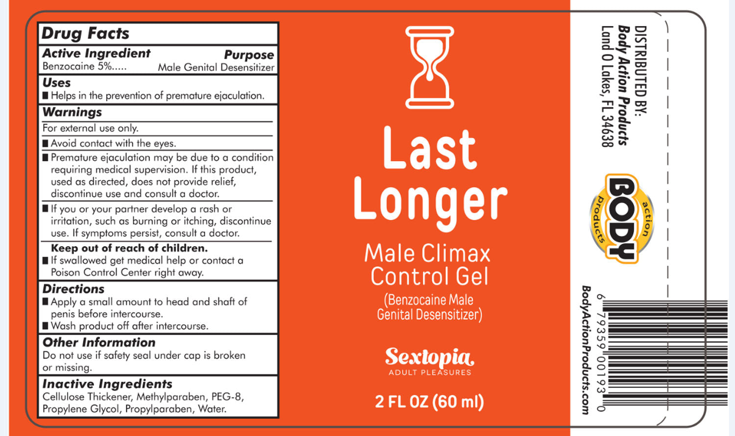 Body Action Last Longer Male Climax Control Gel 2 Oz Delay Formula Intimacy Gel > Essentials > Mens Enhancers