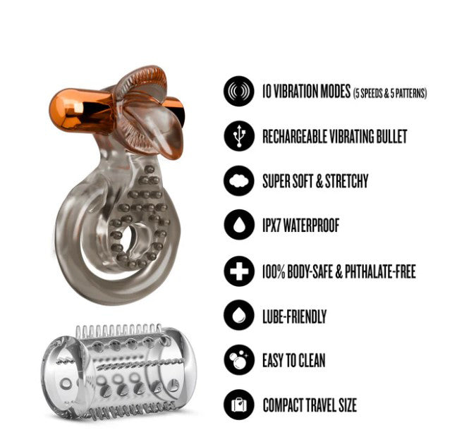 Stay Hard Vibrating Cock Ring Set with Textured Sleeve – Stamina Enhancer > Cock Ring > Vibrating