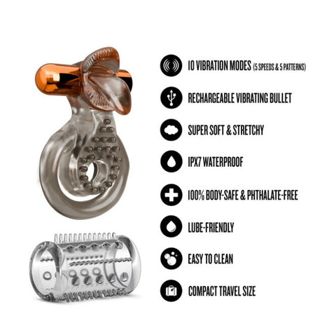 Stay Hard Vibrating Cock Ring Set with Textured Sleeve – Stamina Enhancer > Cock Ring > Vibrating