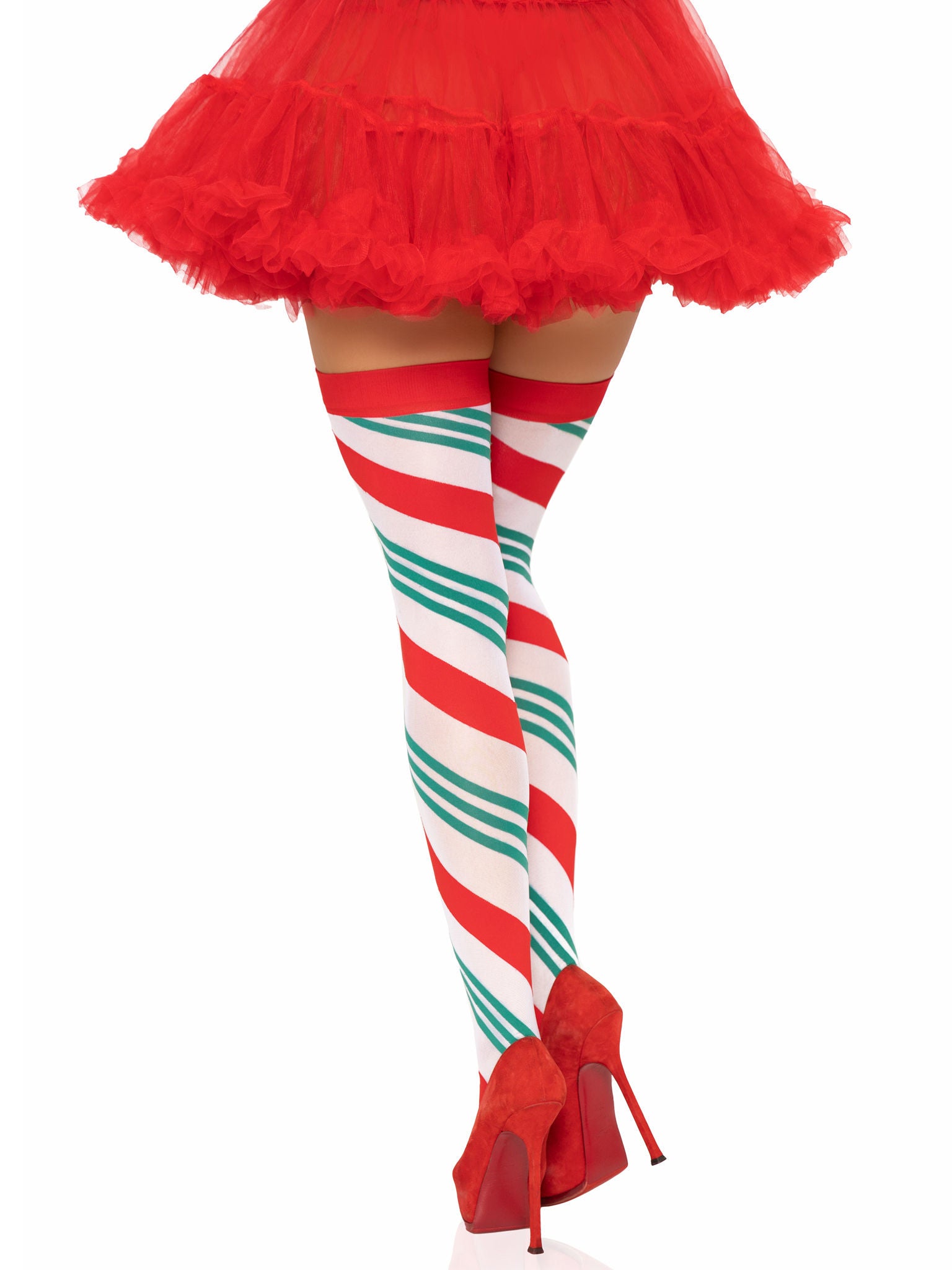 Holiday Ribbon Thigh High (Swirl) – Festive Patterned Stockings Hosiery