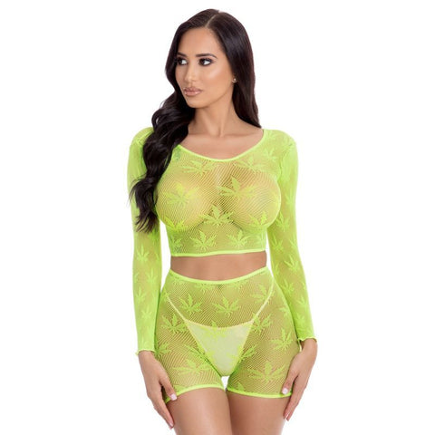 Leaf It to Me Sheer Net Green Short Set Lingerie by Pink Lipstick Lingerie Sets
