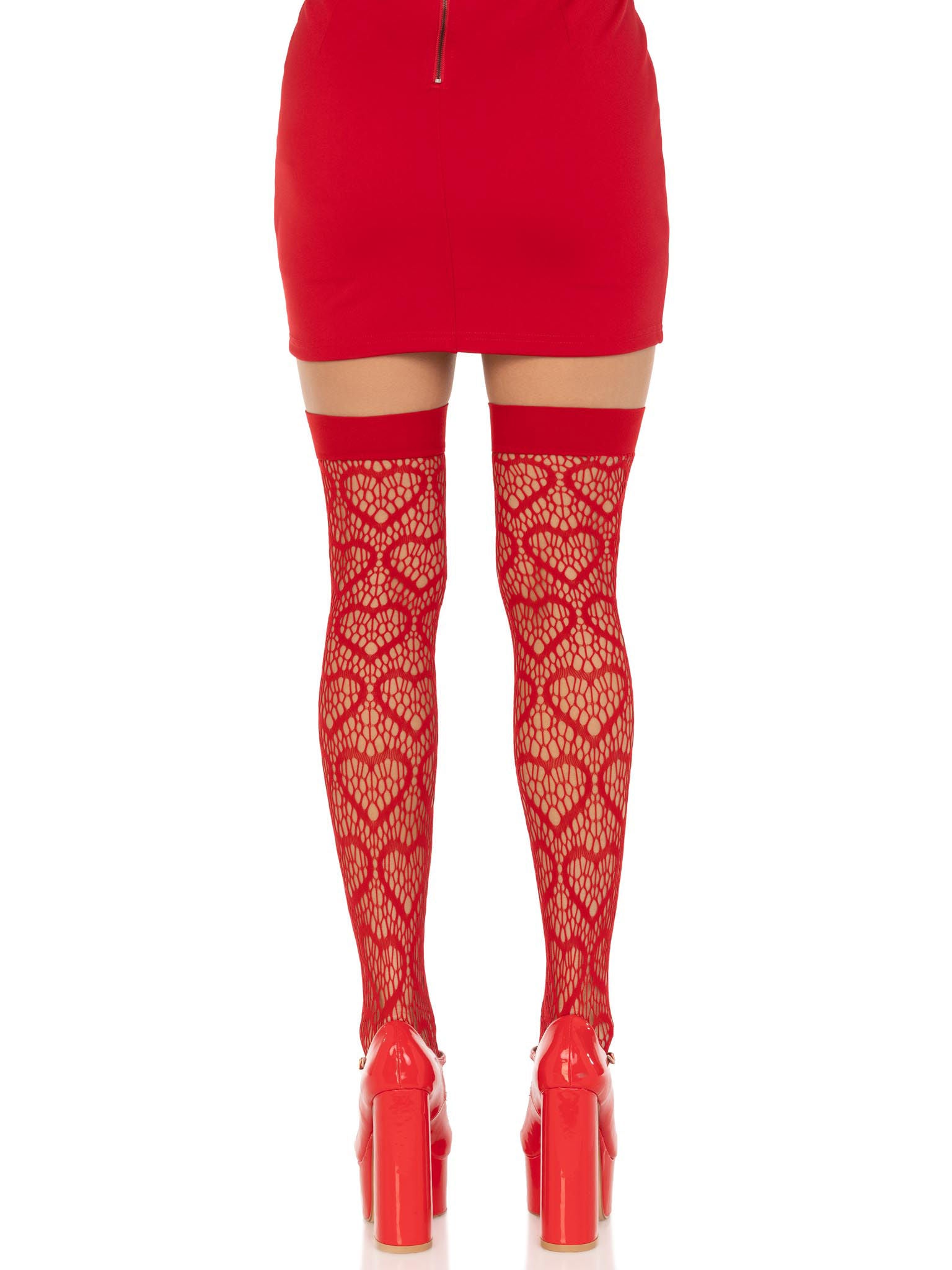Leg Avenue Black Heart Net Thigh High Stockings One Size > Clothes > Hosiery > Stockings