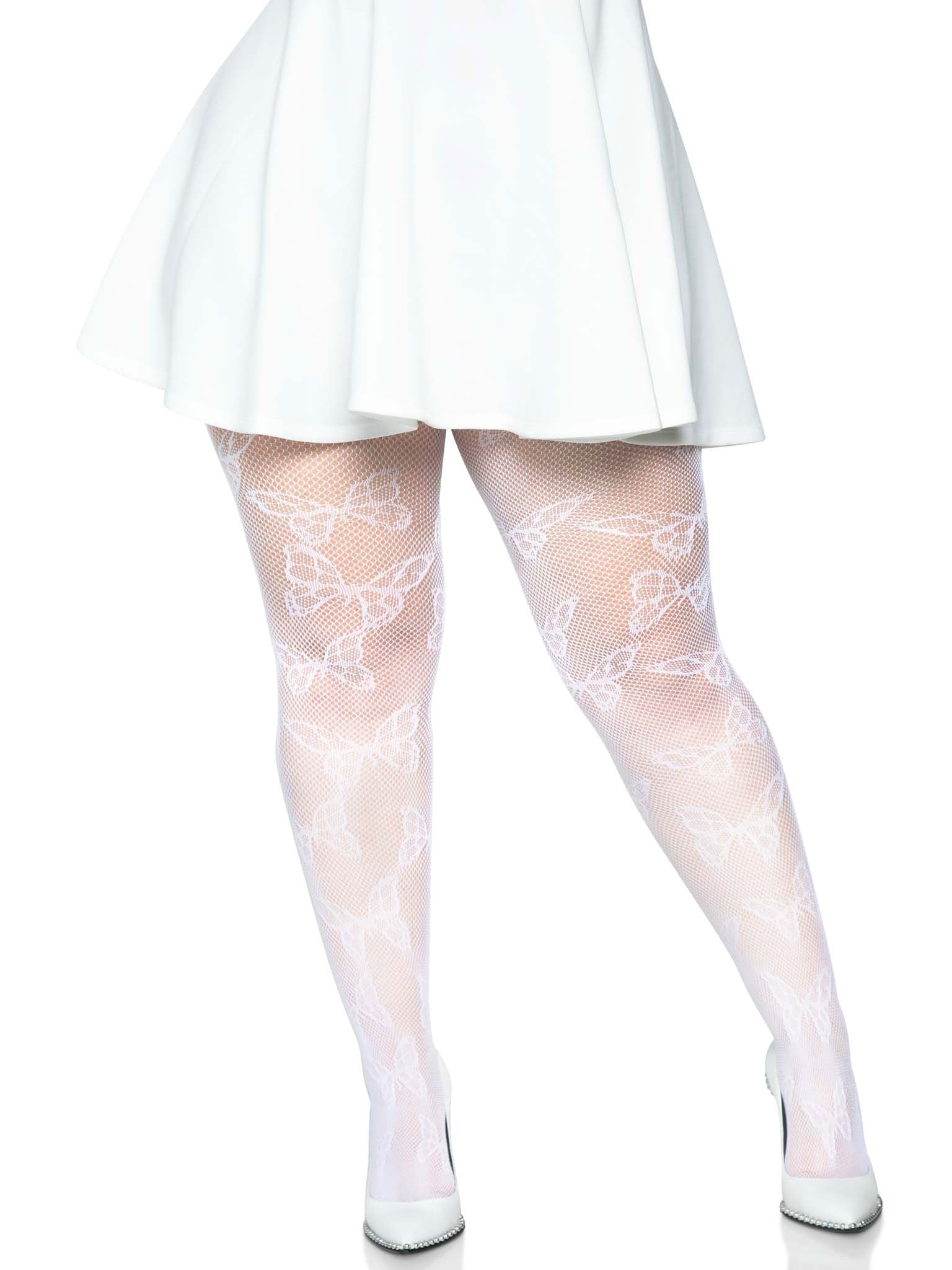 Leg Avenue Butterfly Net Plus Size White Tights for Women Hosiery