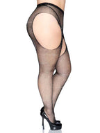 Leg Avenue Casey Rhinestone Fishnet Suspender Pantyhose Black – Luxe Lingerie Accessories > Clothes > Hosiery > Garterbelt Sets