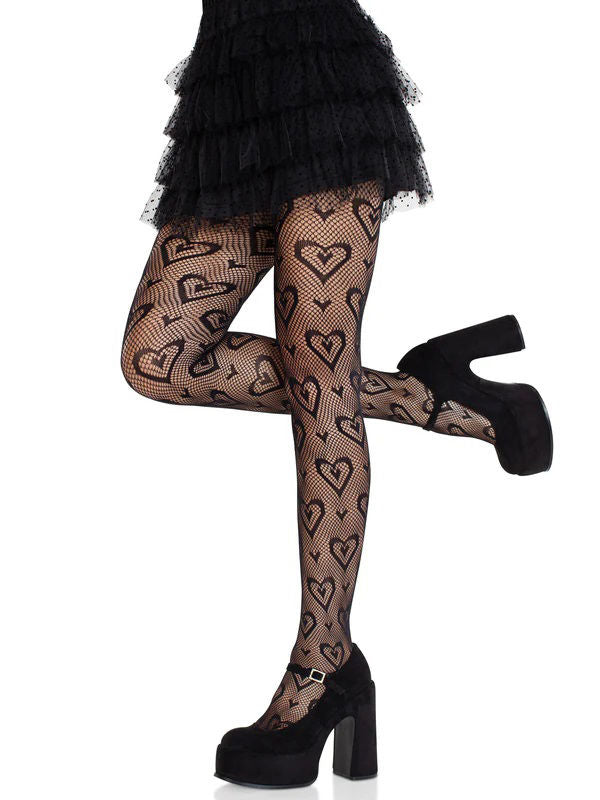 Leg Avenue Cherie Heart Net Tights (Black) – Flirty Hosiery > Clothes > Hosiery > Pantyhose & Tights