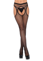 Leg Avenue Fishnet Suspender Hose with Scalloped Trim Black > Clothes > Hosiery > Garterbelt Sets