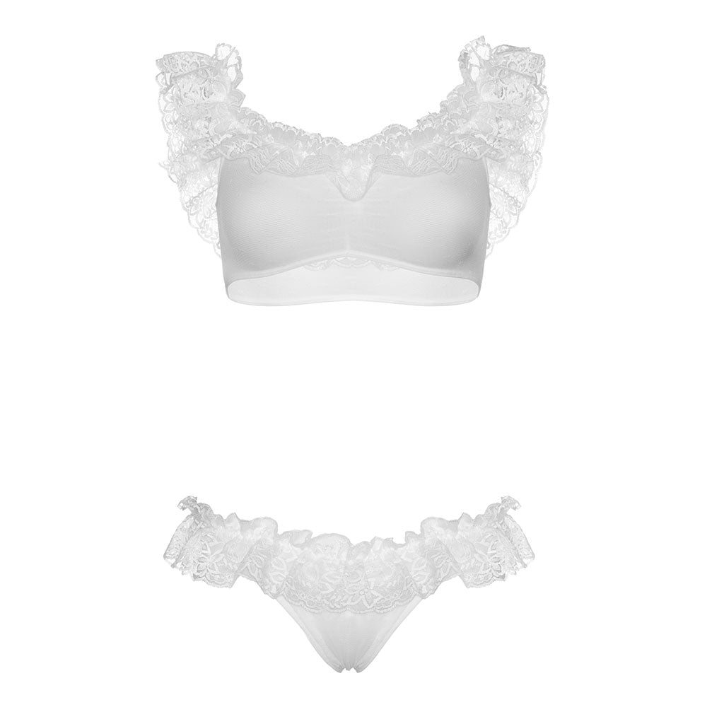 Leg Avenue Lace Ruffle Crop Top and Panty UK 6 to 12 > Clothes > Bra Sets