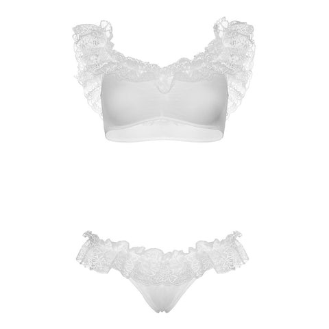 Leg Avenue Lace Ruffle Crop Top and Panty UK 6 to 12 > Clothes > Bra Sets