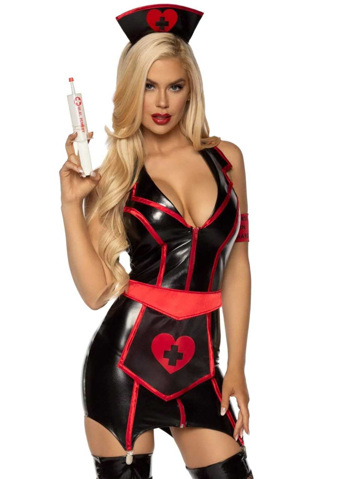 Leg Avenue Naughty Nurse Costume Black Red X-Large Dress Costumes