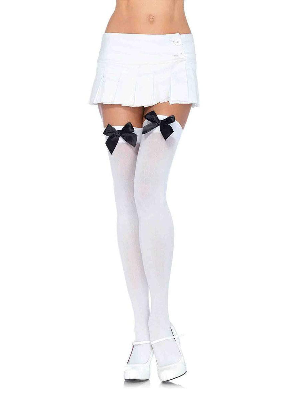 Leg Avenue Nylon Thigh Highs With Satin Bow Accents White > Clothes > Hosiery > Stockings Main image