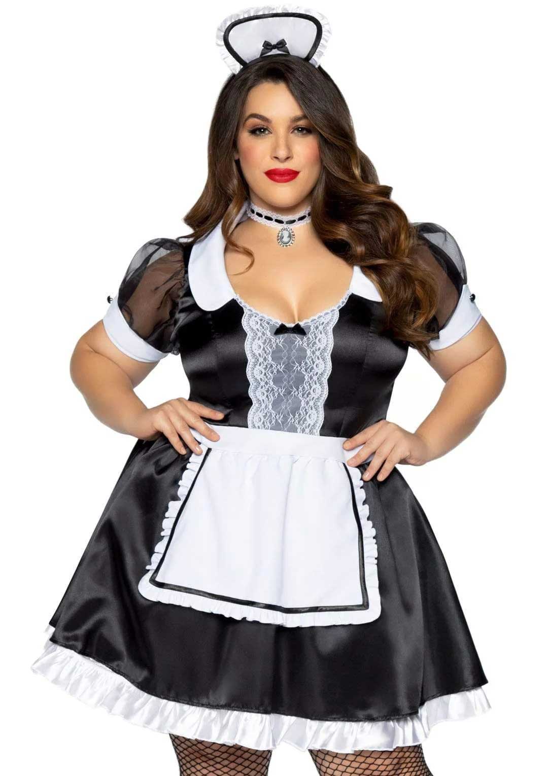 Leg Avenue Plus Size Classic French Maid Costume Dress Black White Costumes