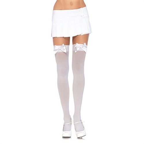 Leg Avenue Satin Bow Opaque Thigh High Stockings Queen Size Hosiery