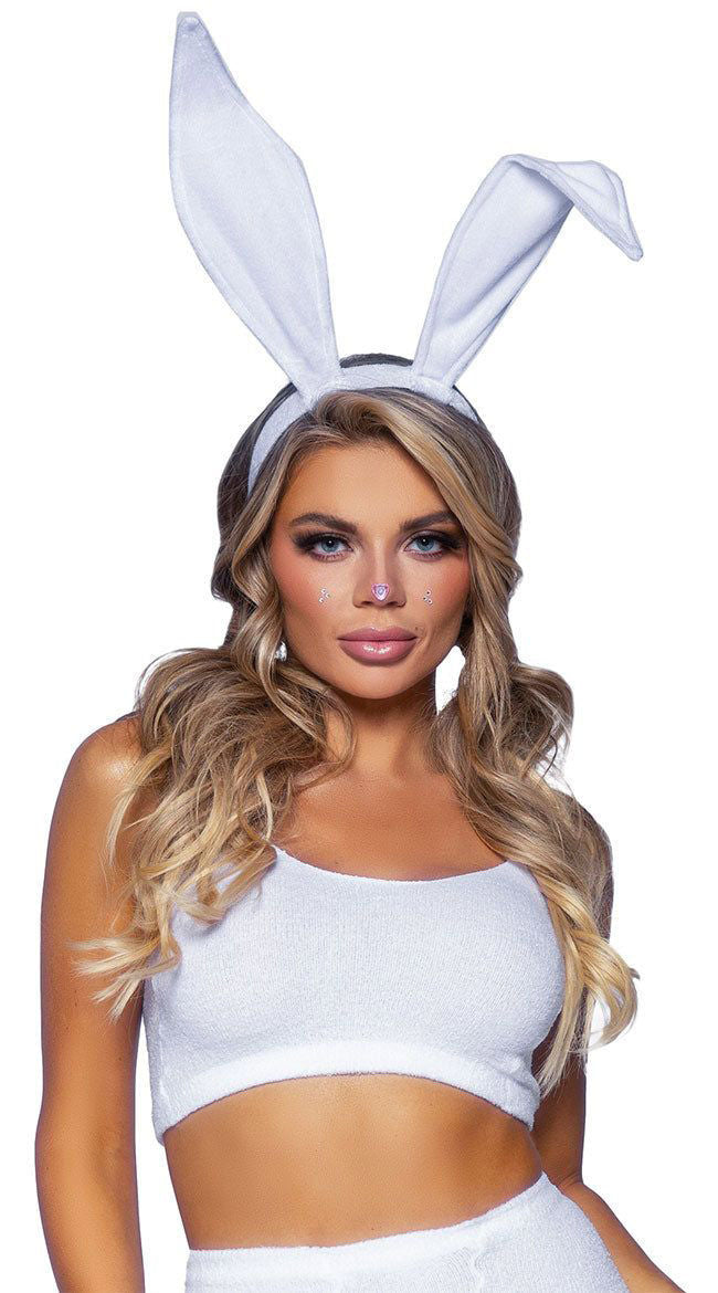 Leg Avenue White Bendable Velvet Bunny Ear Headband Accessory Secondary image