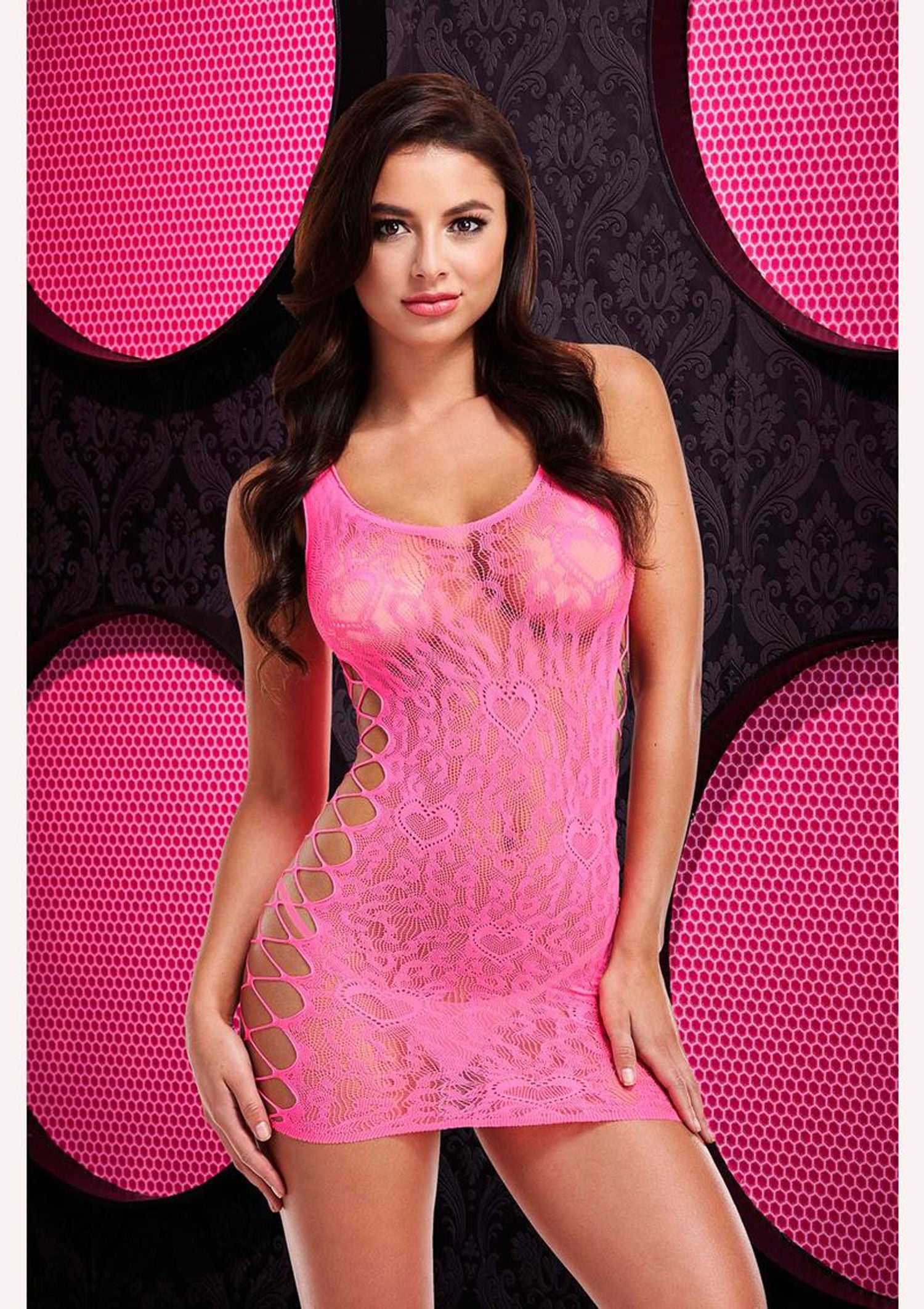 Leopard Lace Pink Mini Dress Erotic Clubwear One Size Fit > Clothes > Dresses and Chemises Main image