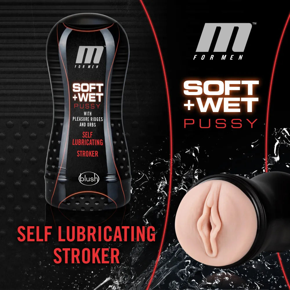 M for Men Soft and Wet Self-Lubricating Stroker Cup with Pleasure Ridges and Orbs Beige > Sex Toys For Men > Masturbators > Manual