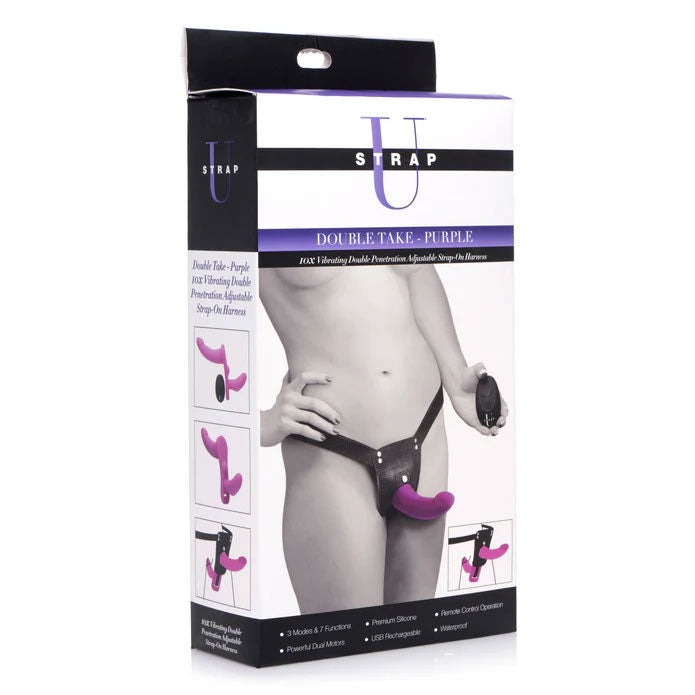 Double Take 10x (Purple) – Remote-Controlled Vibrating Double Penetration Adjustable Strap-On Harnesses & Strap-Ons