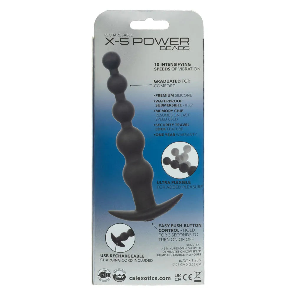 Rechargeable X-5 Power Beads (Black) – Flexible Vibrating Power Beads Black > Anal Range > Anal Beads